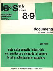 Informazioni Economiche e Sindacali n.08-9 - anno XI, 30 giugno 1981 Documenti note tecniche e contrattuali